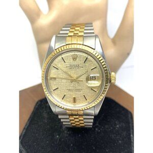 Rolex Datejust Men's Watch 1601 Swiss Automatic Linen Dial 1971 Two Tone 36mm